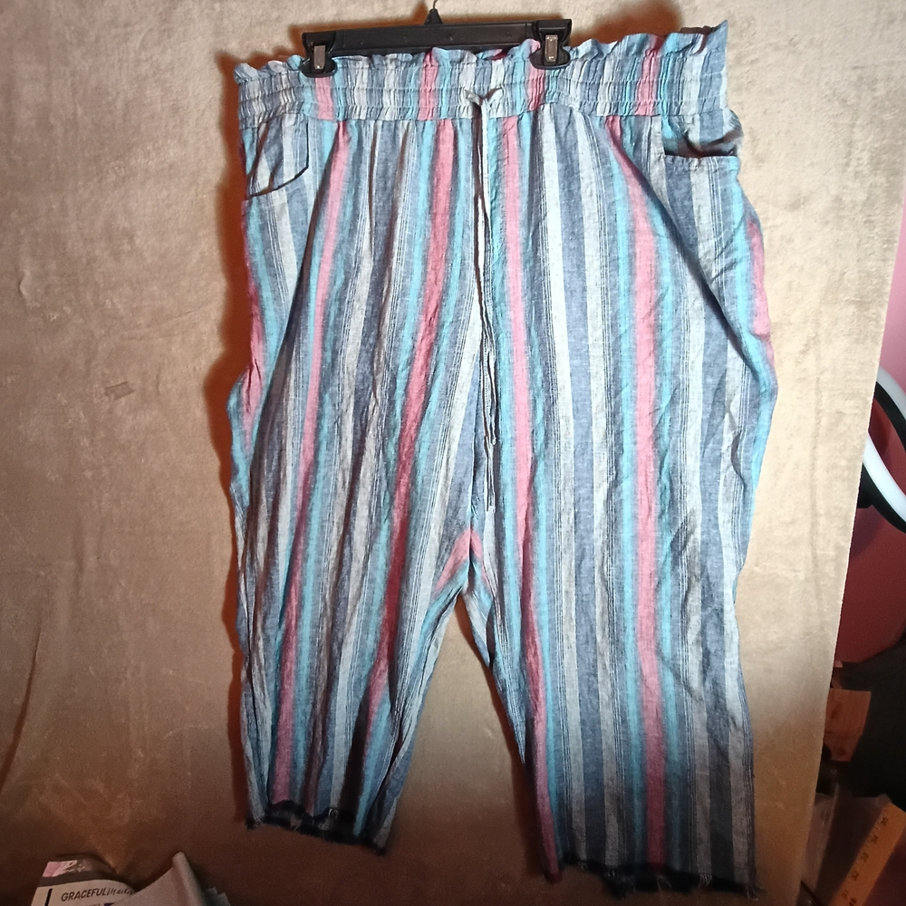 Striped Blue and Pink Women's Cropped Pants